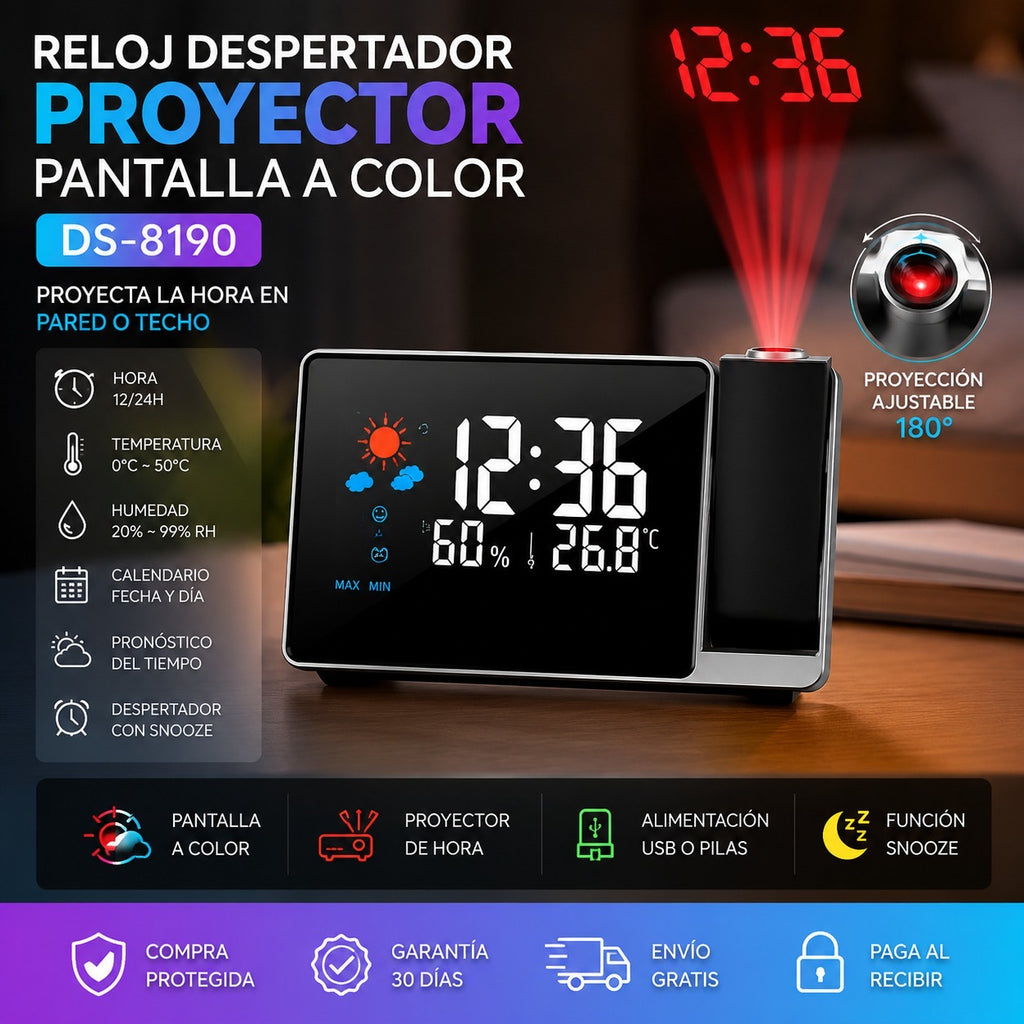 Reloj Despertador Digital con Proyector y Estación Meteorológica